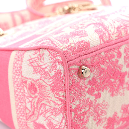Christian Dior Canvas Toile De Jouy Embroidered Medium Lady D-Lite Peony Pink 8 of 15