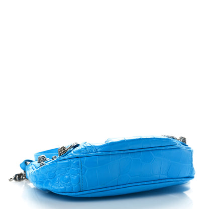 Balenciaga Extra Supple Calfskin Crocodile Embossed Crystal Mini Le Cagole Purse With Chain Cyan 4 of 10