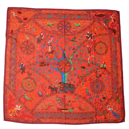 Hermes Cashmere Silk Peuple Du Vent Shawl 140 Rouge Vert Bordeaux 3 of 7