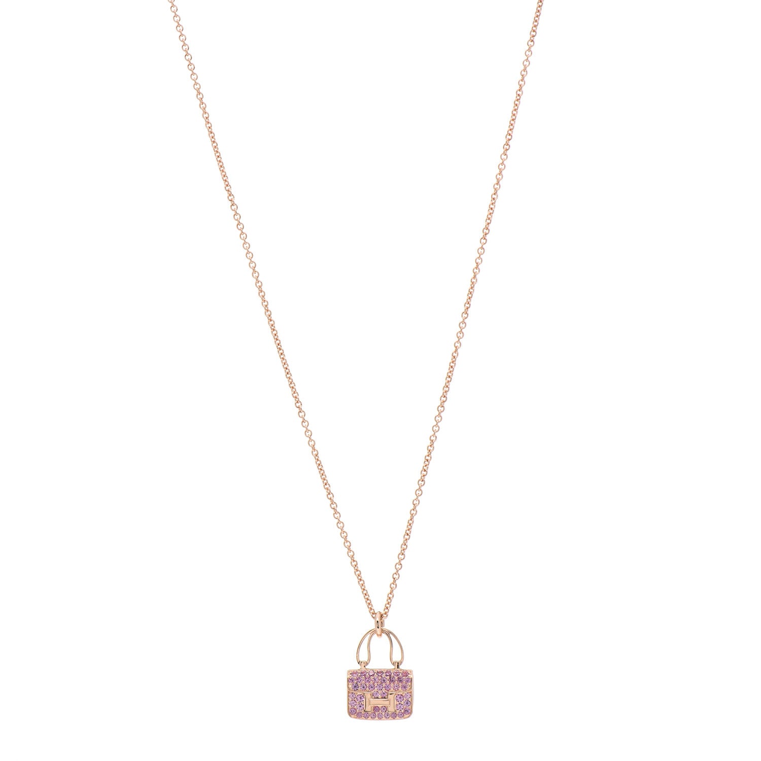 Hermes 18K Rose Gold Pink Sapphire Constance Amulettes Pendant Necklace 1 of 6