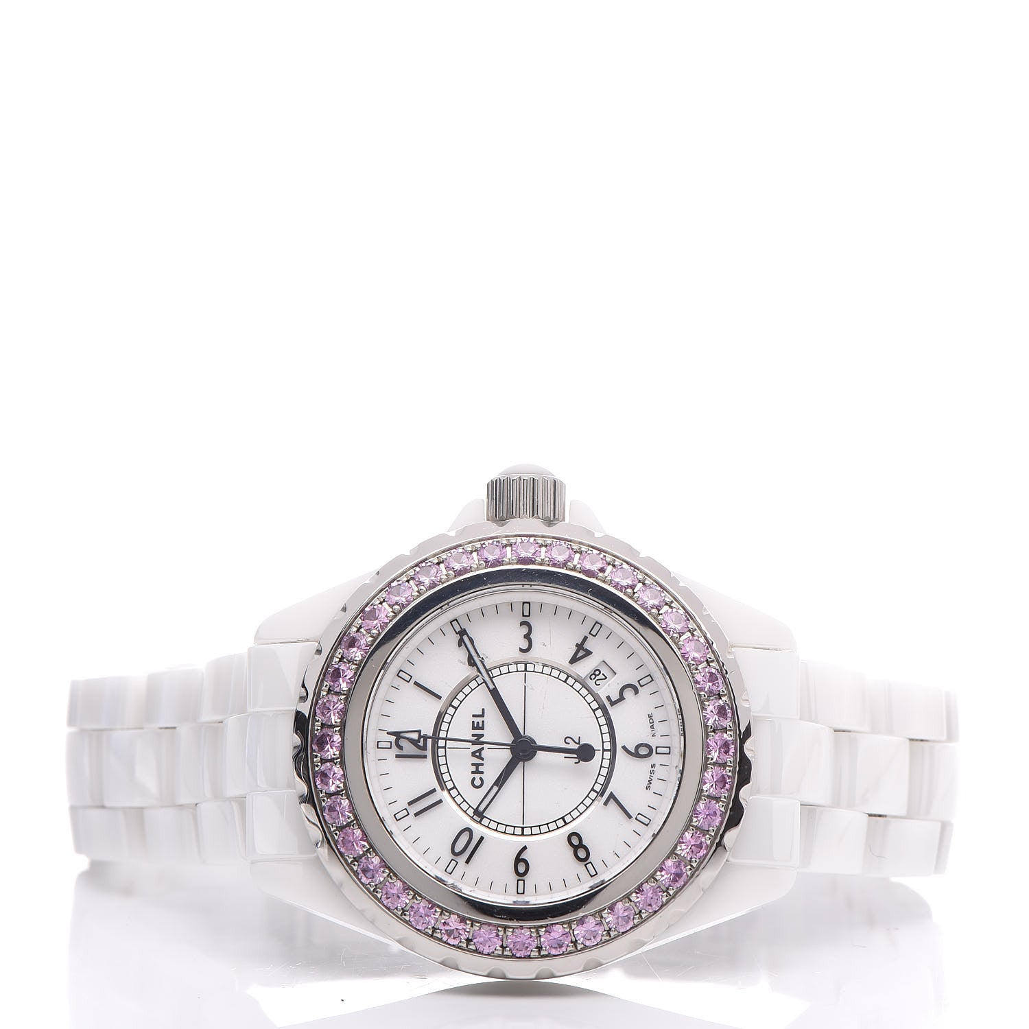 Chanel Stainless Steel Ceramic Pink Sapphire 33mm J12 Quartz Watch White 3 of 8