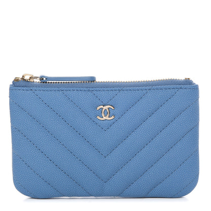 Chanel Caviar Chevron Quilted Small Cosmetic Case Blue 1 of 9