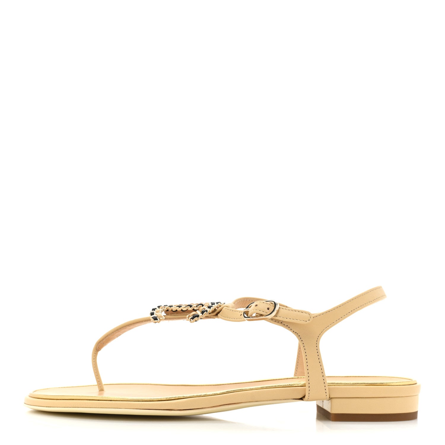 Chanel Lambskin CC Chain Thong Sandals 36.5 Beige 1 of 9