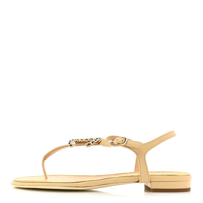 Chanel Lambskin CC Chain Thong Sandals 36.5 Beige 1 of 9
