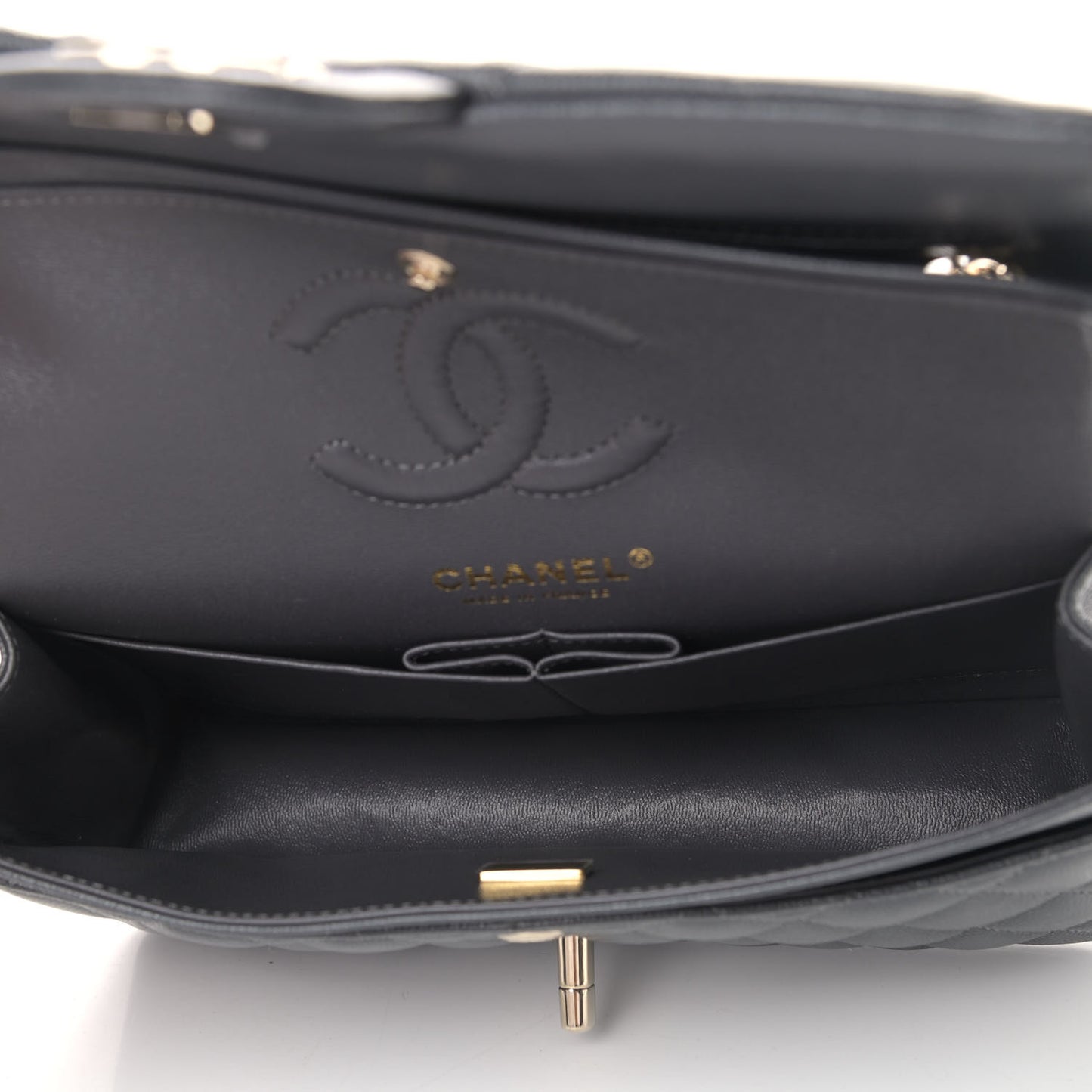 Caviar Quilted Small Double Flap Dark Grey