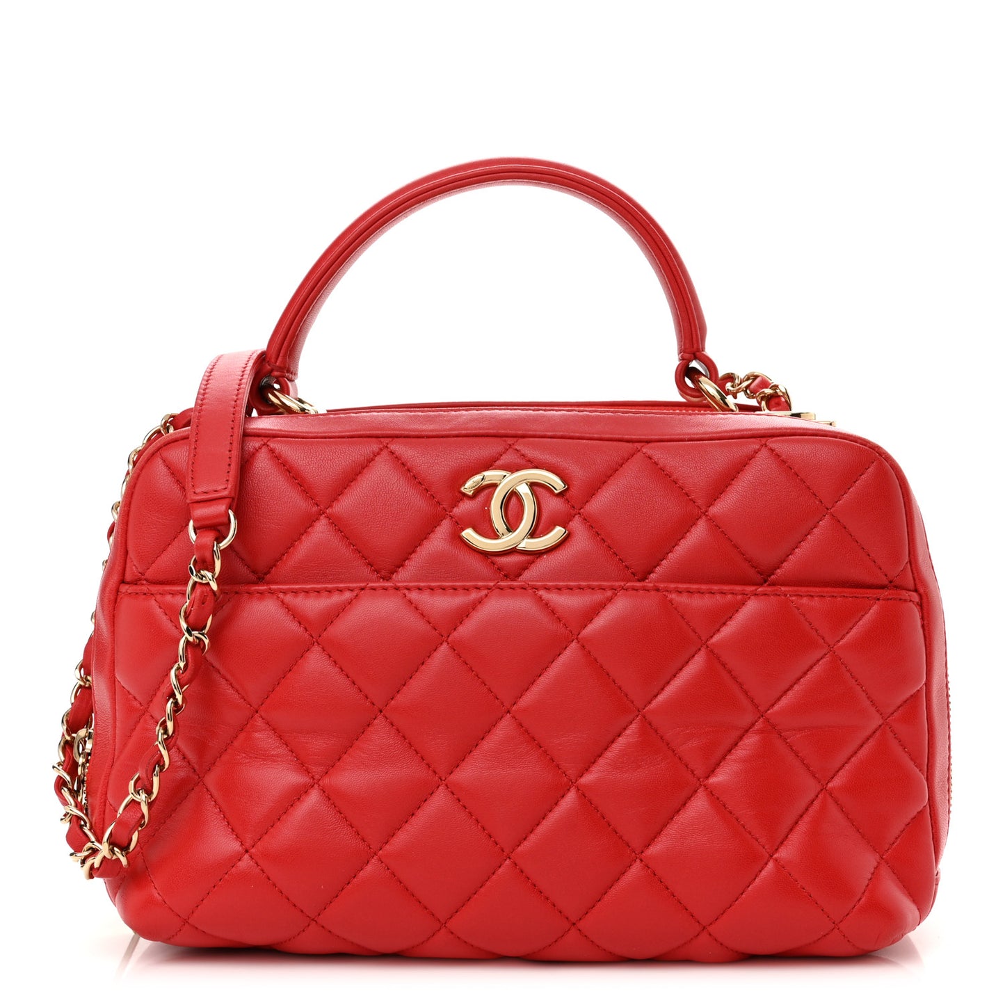 Lambskin Quilted Medium Trendy CC Bowling Bag Red