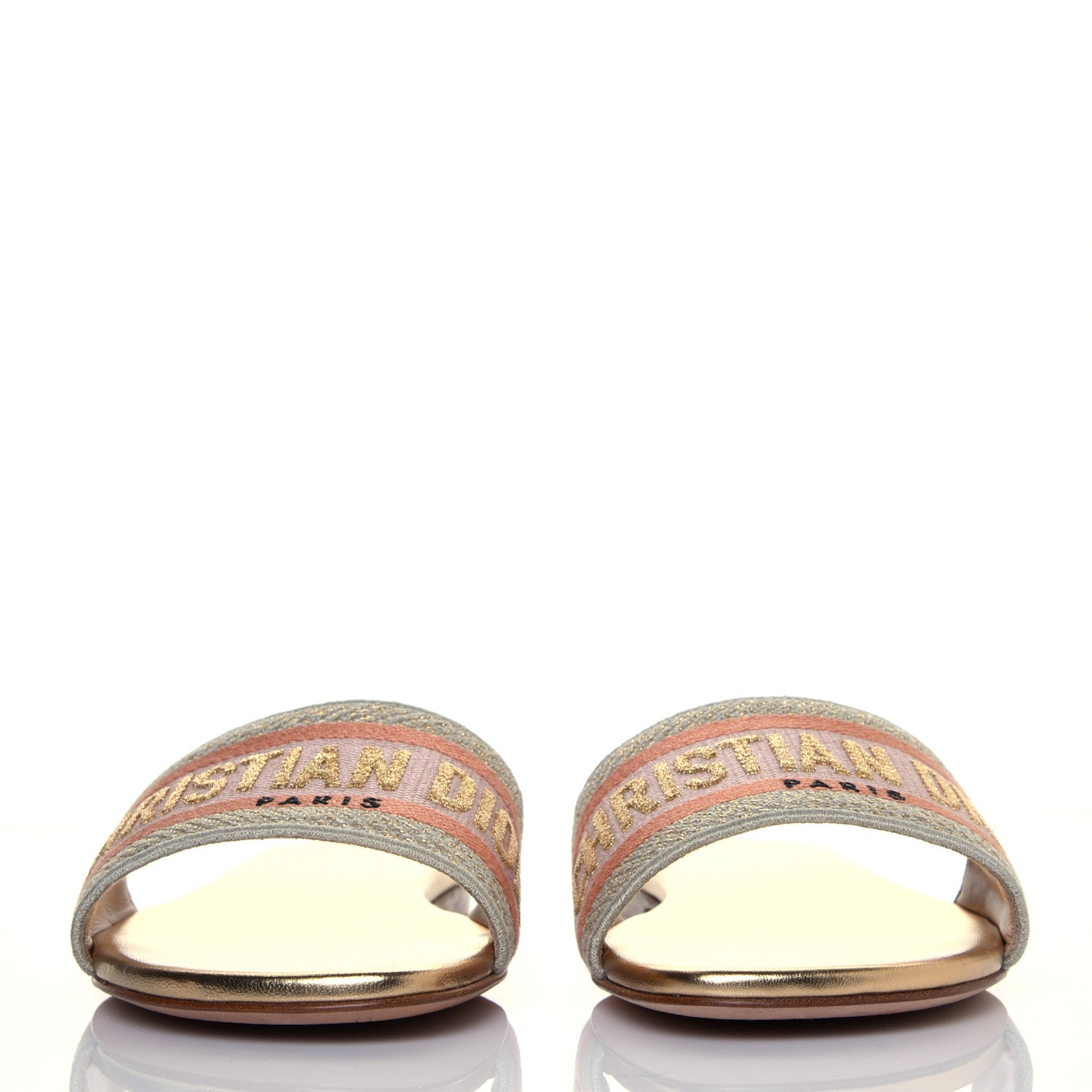 Christian Dior Canvas Lurex Embroidered Dway Flat Slide Sandals 38 Platinum 4 of 16