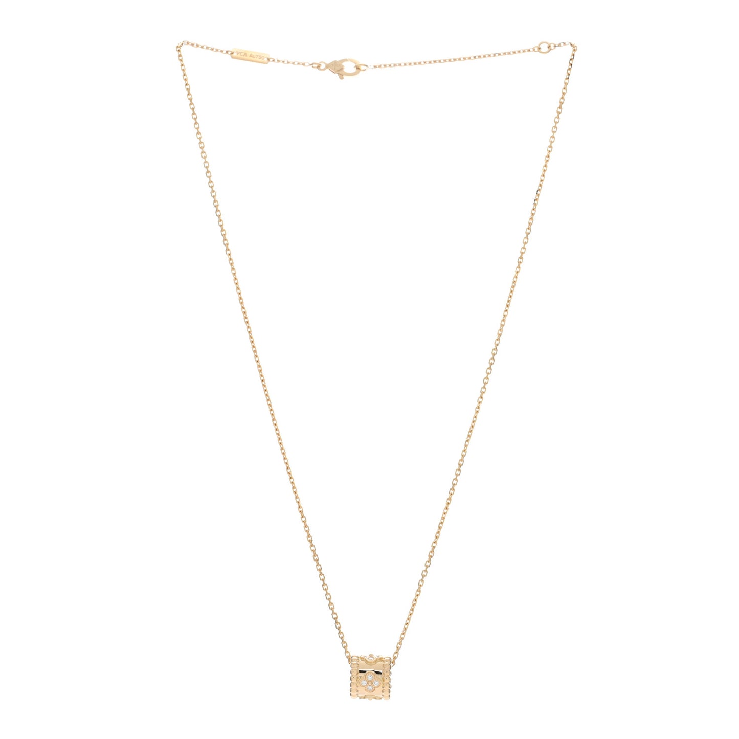 18K Yellow Gold Diamond Small Perlee Clovers Pendant Necklace