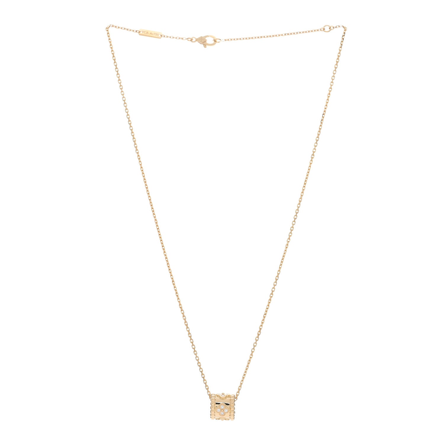 Van Cleef & Arpels 18K Yellow Gold Diamond Small Perlee Clovers Pendant Necklace 2 of 4