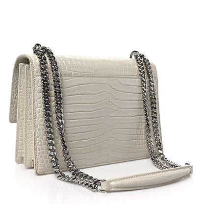 Saint Laurent Calfskin Crocodile Embossed Medium Monogram Sunset Blanc Vintage 3 of 9