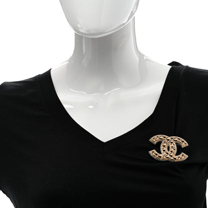 Chanel Crystal Quilted CC Brooch Gold 2 of 5