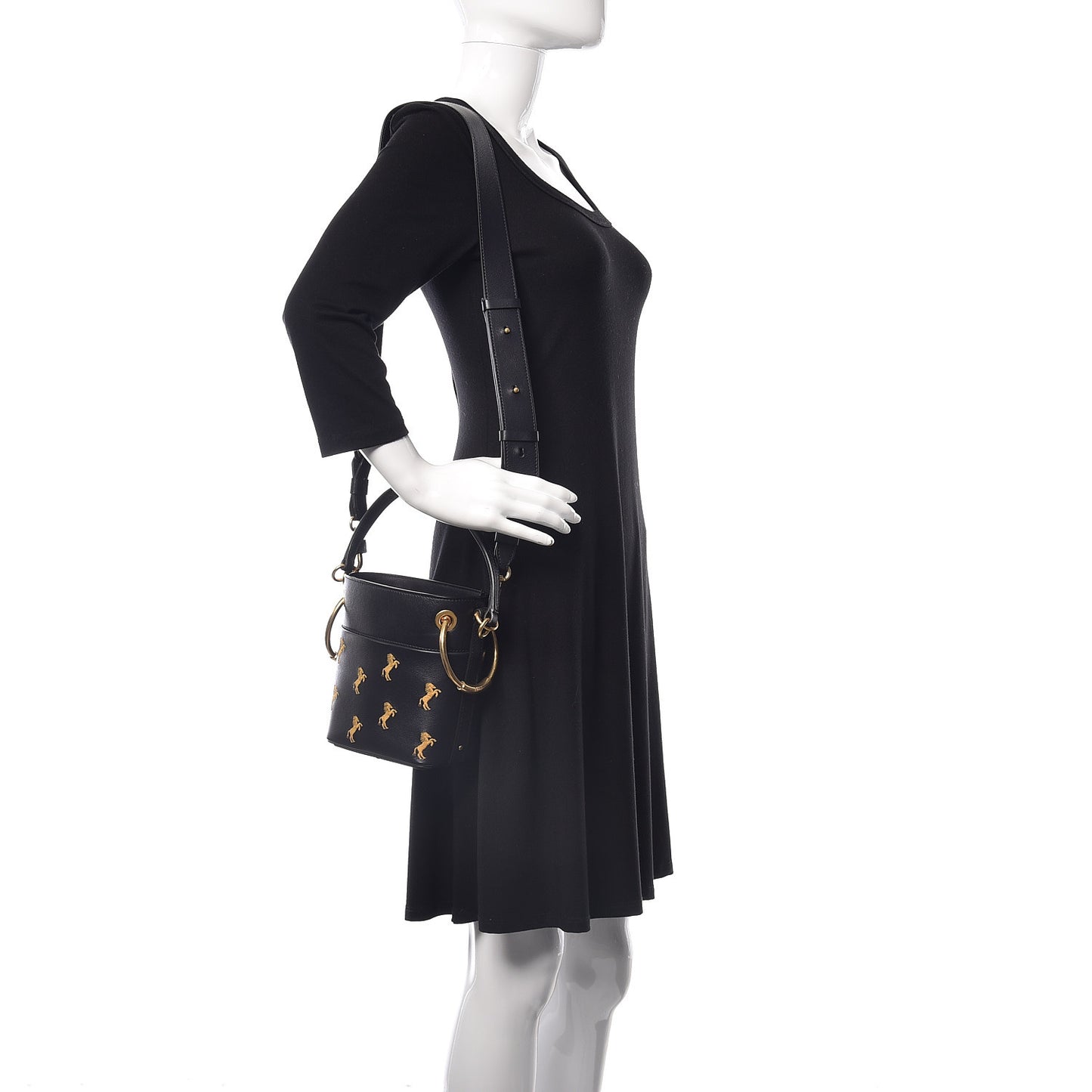 Smooth Calfskin Little Horses Embroidered Mini Roy Bucket Bag Full Blue