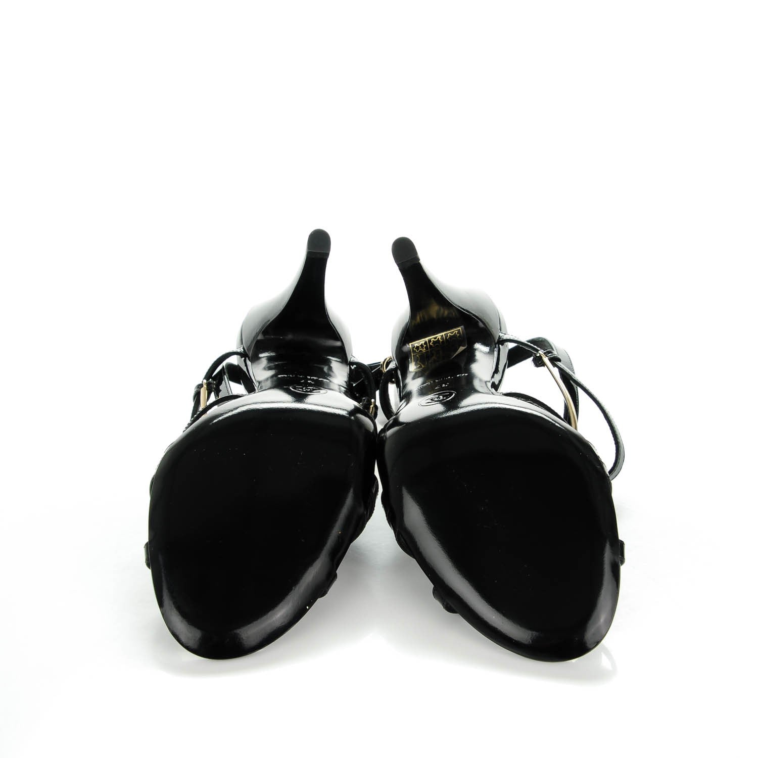 Chanel Patent CC Sandals 37 Black Gold 8 of 10