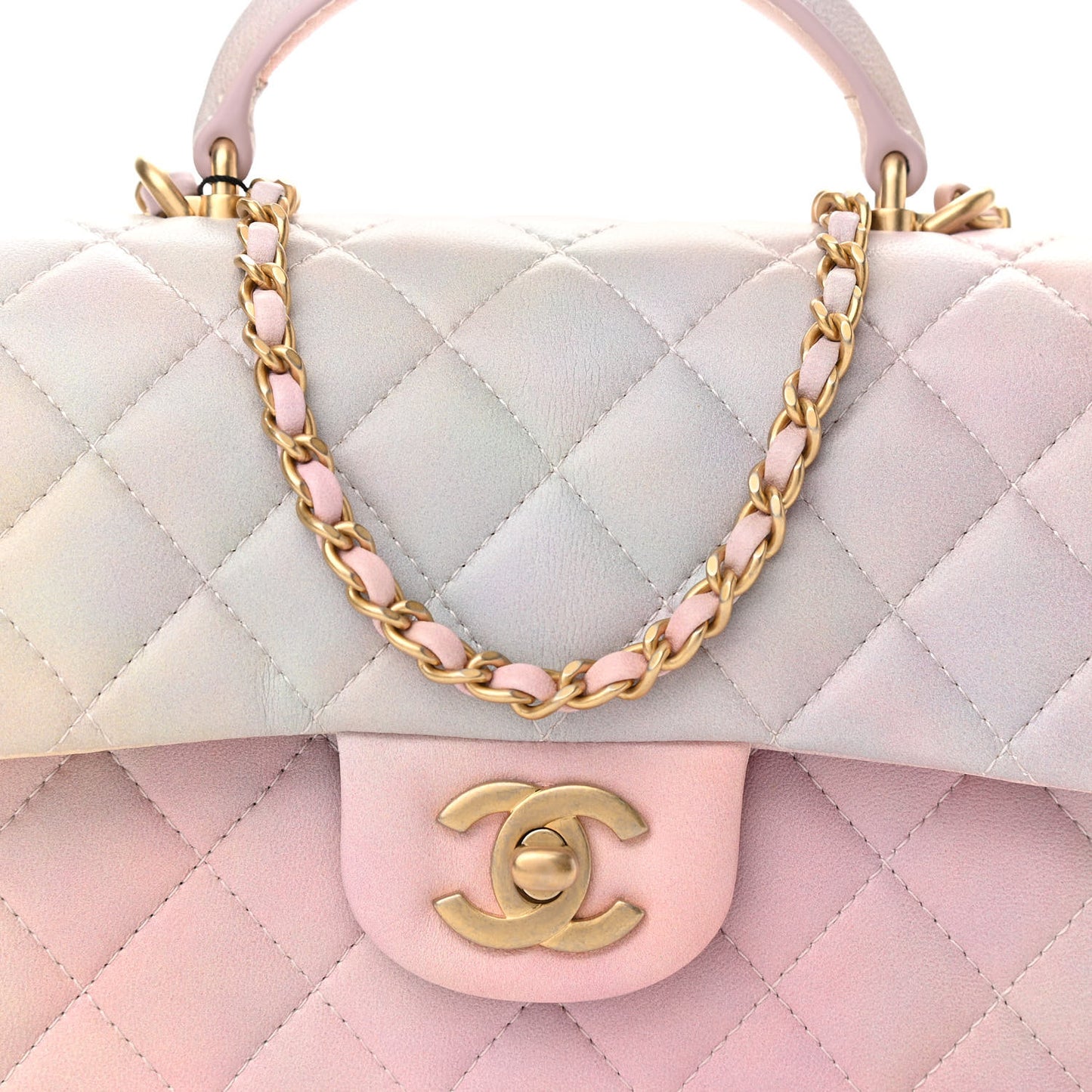 Lambskin Quilted Ombre Mini Top Handle Rectangular Flap Pink Multicolor