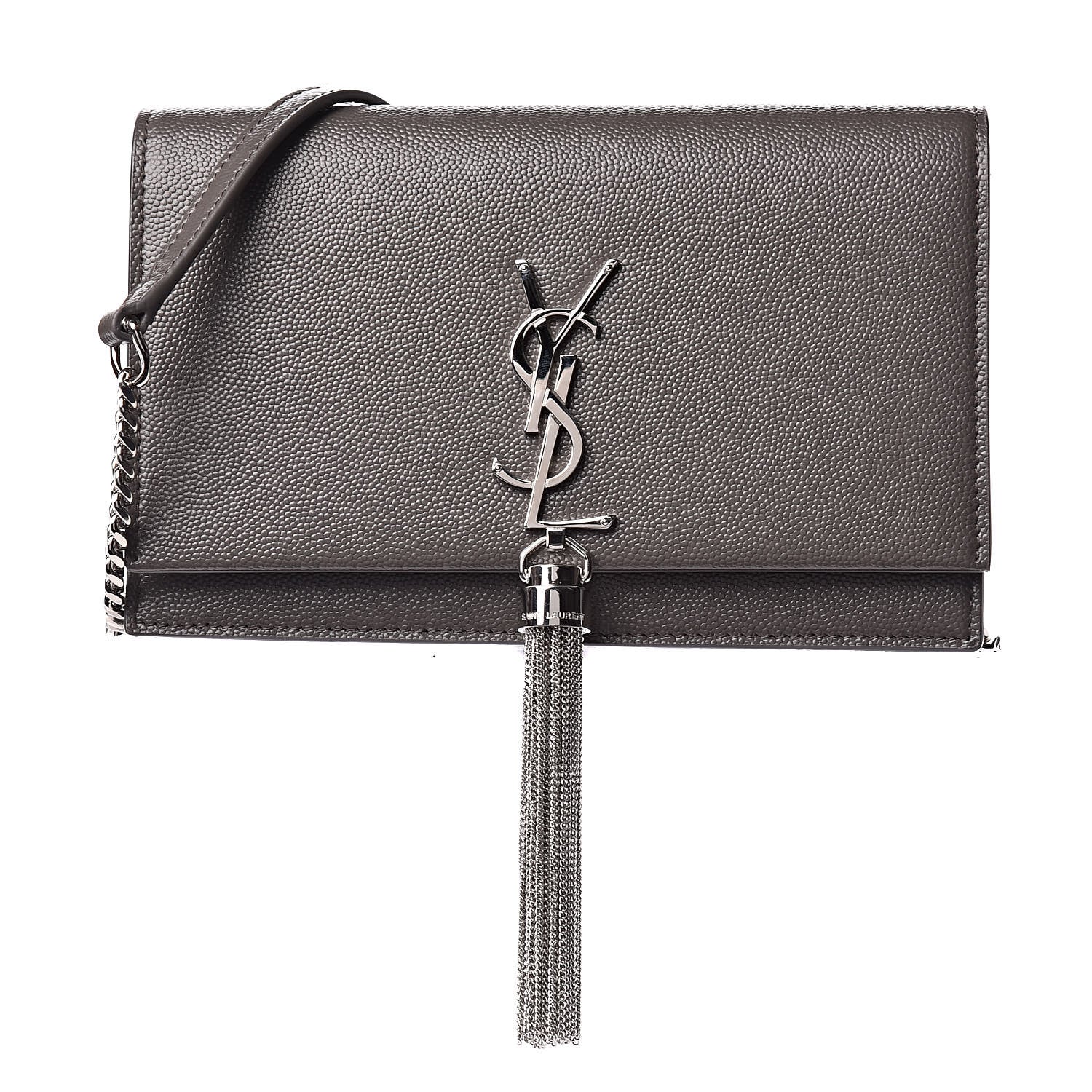 Saint Laurent Grain De Poudre Small Classic Monogram Kate Tassel Chain Wallet Gray 1 of 8