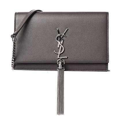 Saint Laurent Grain De Poudre Small Classic Monogram Kate Tassel Chain Wallet Gray 1 of 8