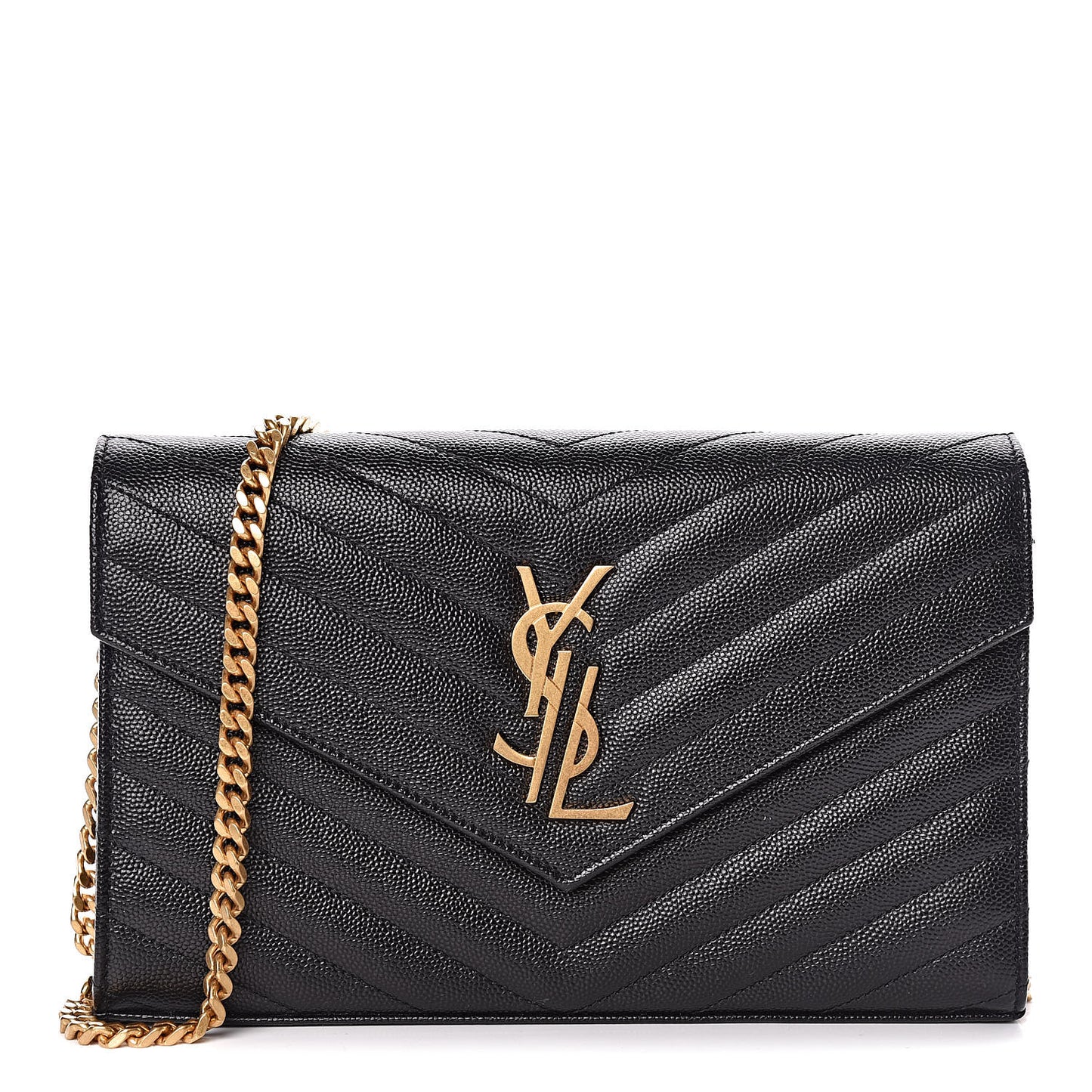 Grain De Poudre Matelasse Chevron Deconstructed Monogram Chain Wallet Black