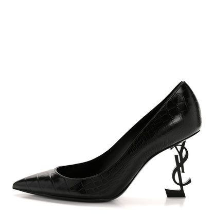 Saint Laurent Calfskin Crocodile Embossed Opyum Pumps 37.5 Black 1 of 10