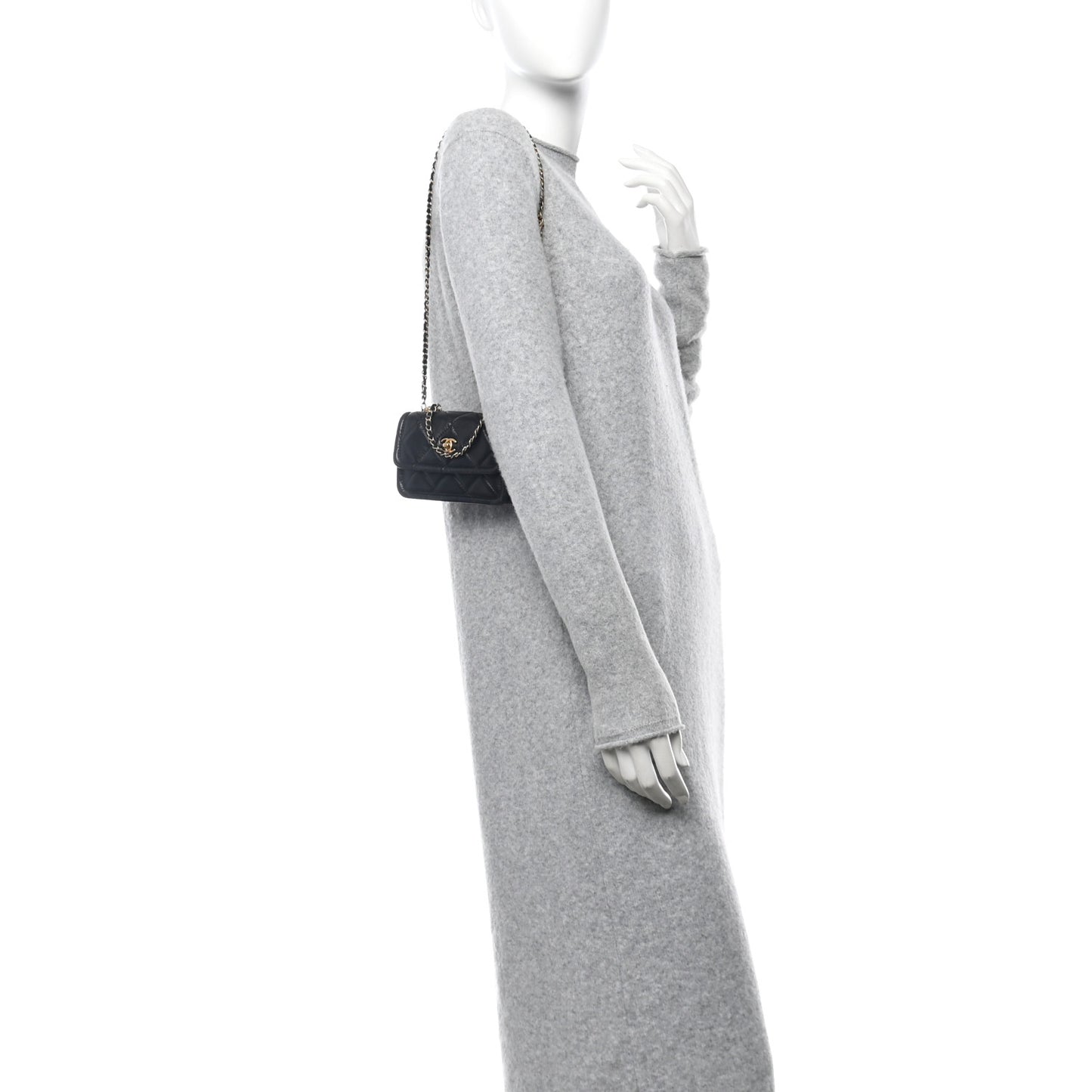 Shiny Lambskin Quilted Extra Mini Flap Black