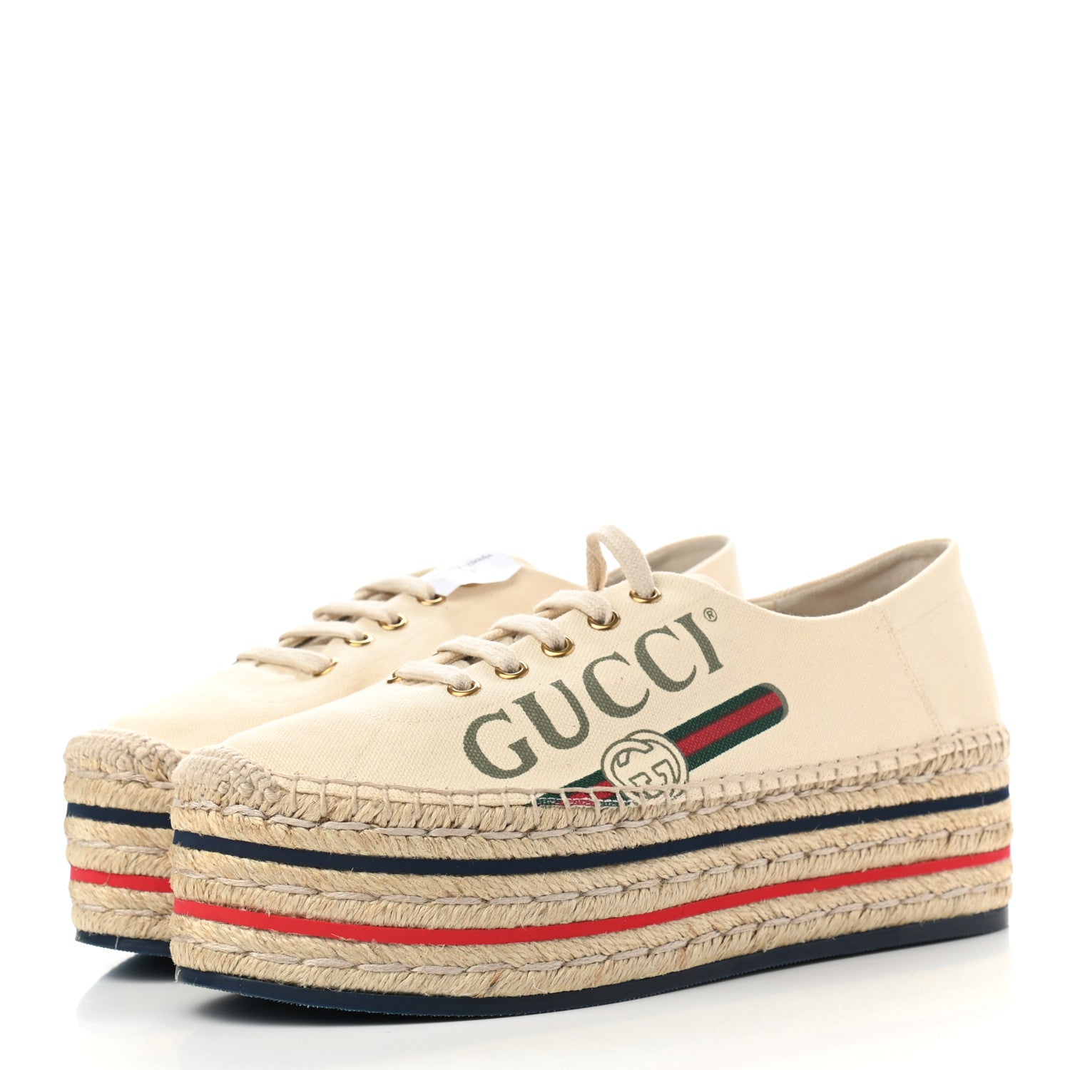 Gucci Canvas Logo Lace-Up Platform Espadrilles 40 Greggio Grege 3 of 11