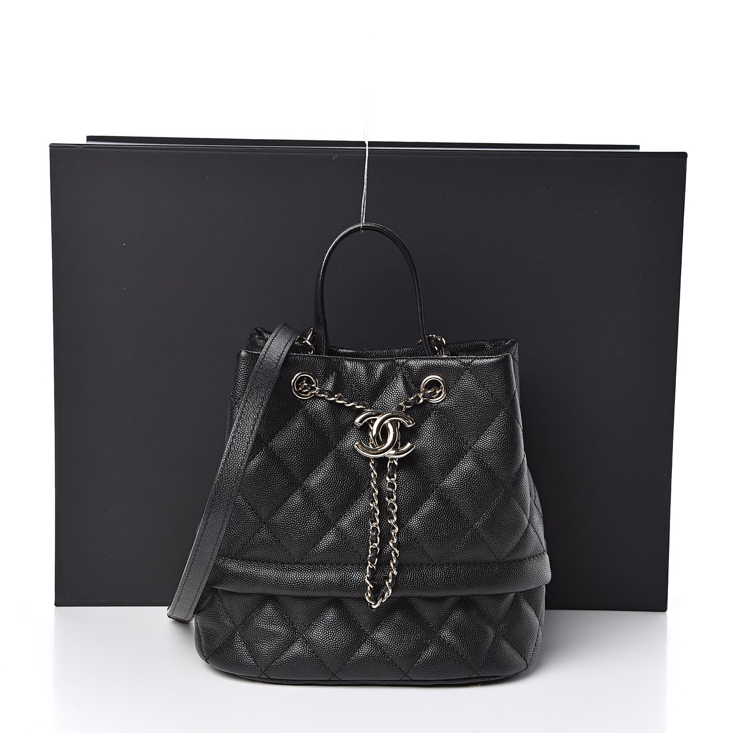 Chanel Caviar Quilted Large Rolled Up Bucket Drawstring Bag Black 11 of 11