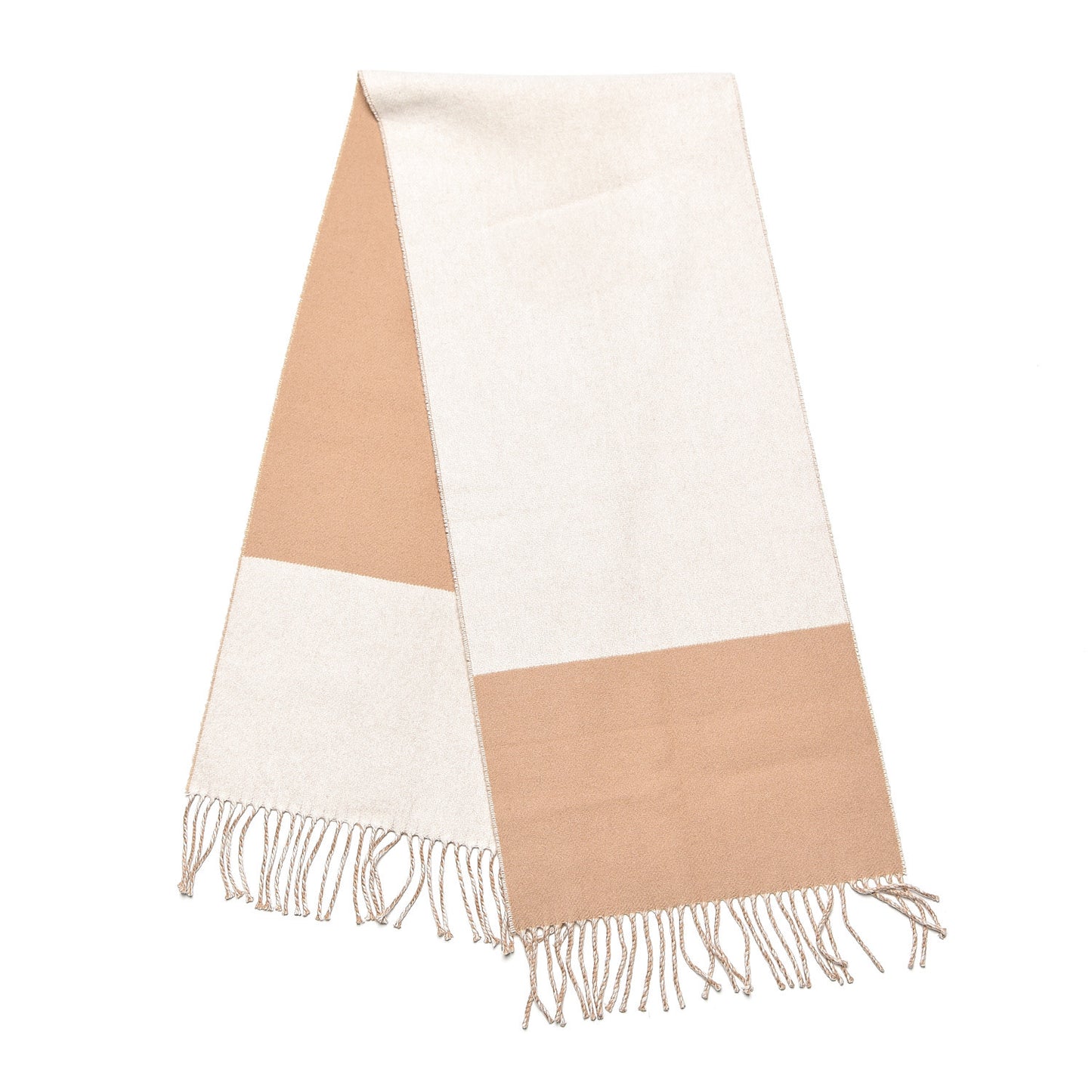 Cashmere Fringe Stole Camel White