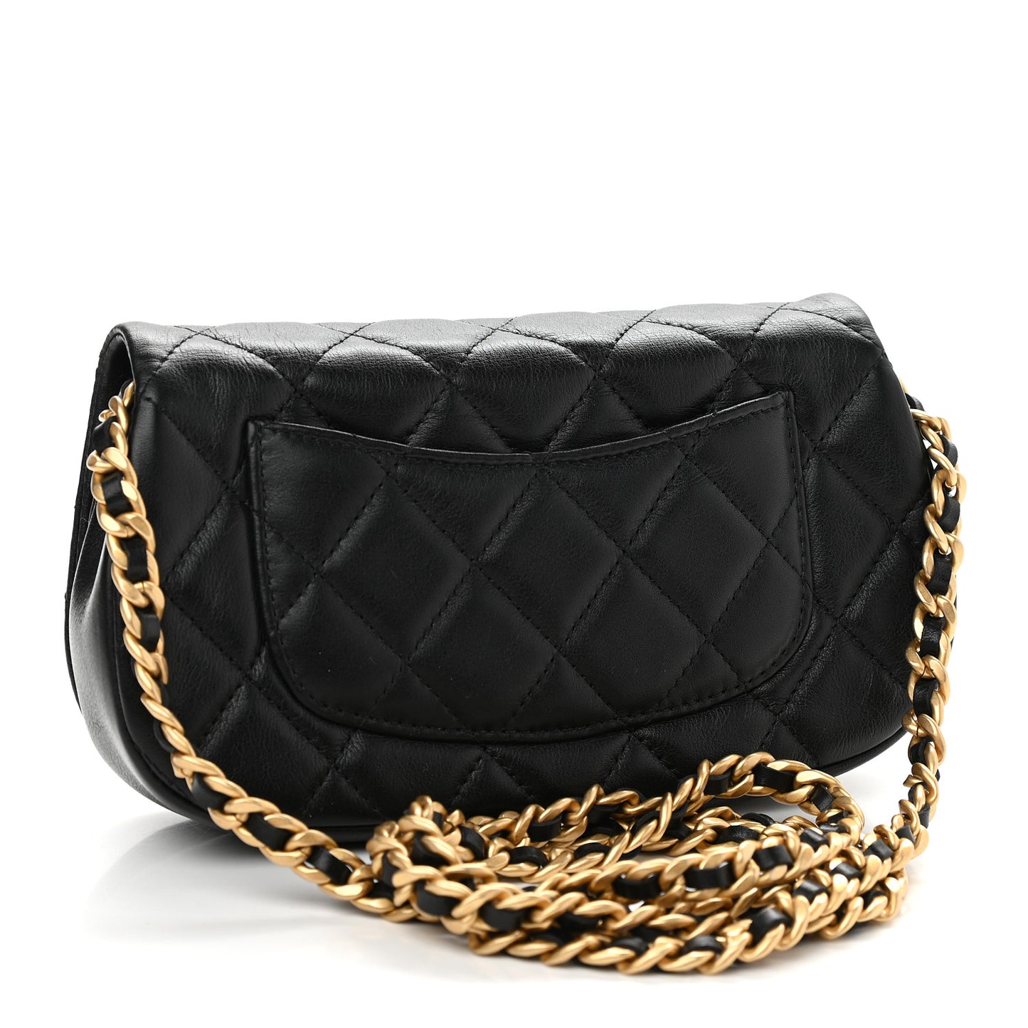 Calfskin Quilted Coco Mail Clutch With Chain Black