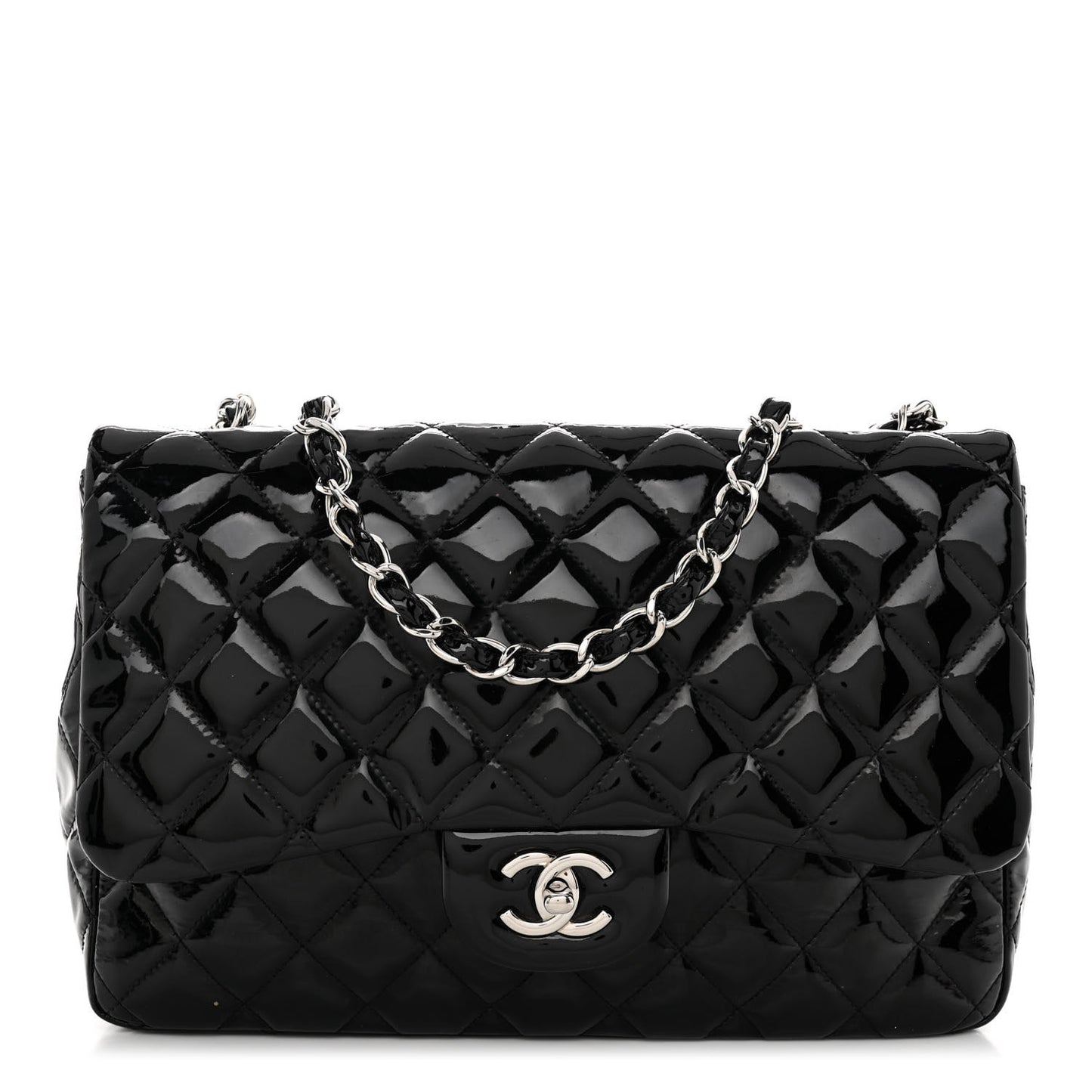 Patent Quilted Jumbo Single Flap Black