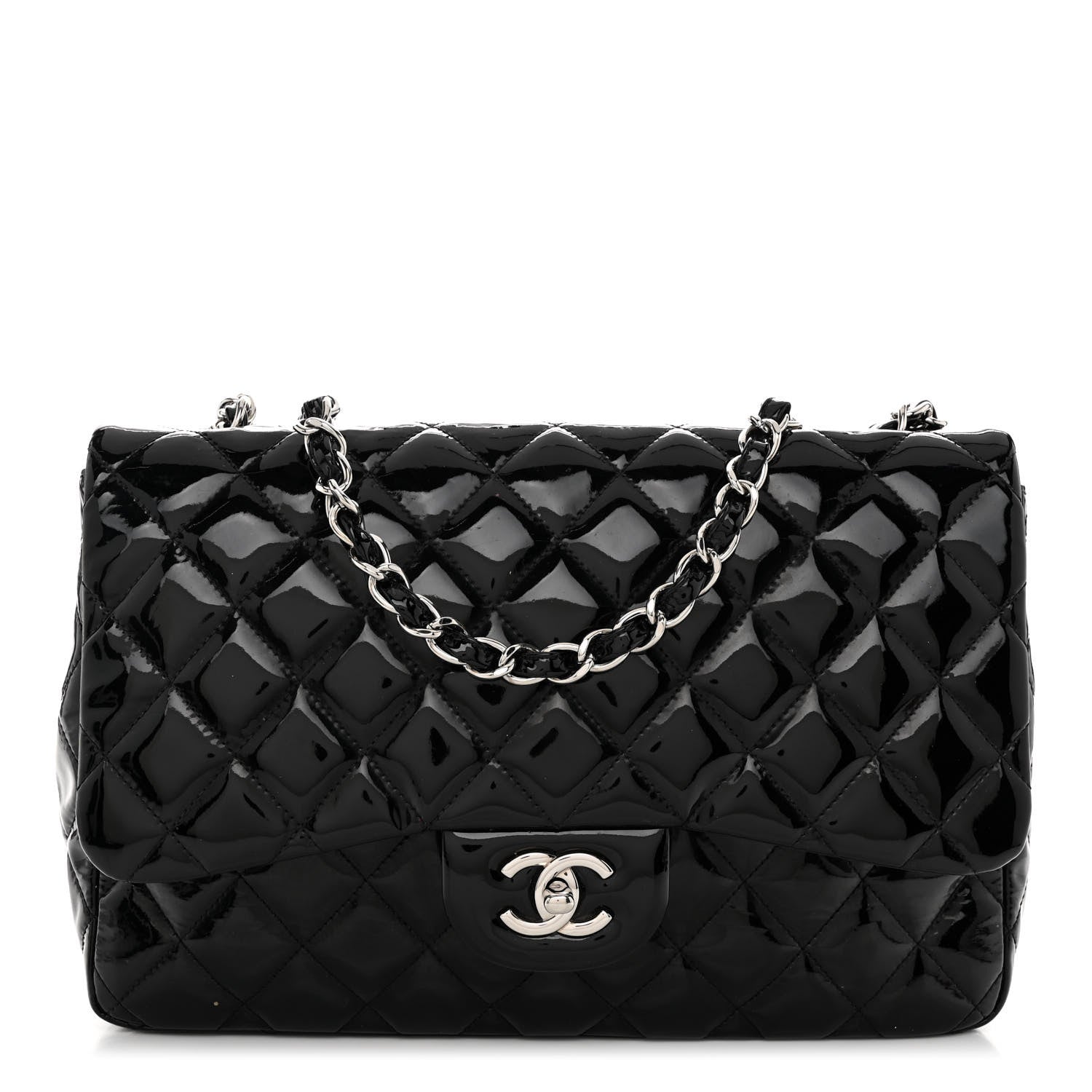Chanel Patent Quilted Jumbo Single Flap Black 1 of 9