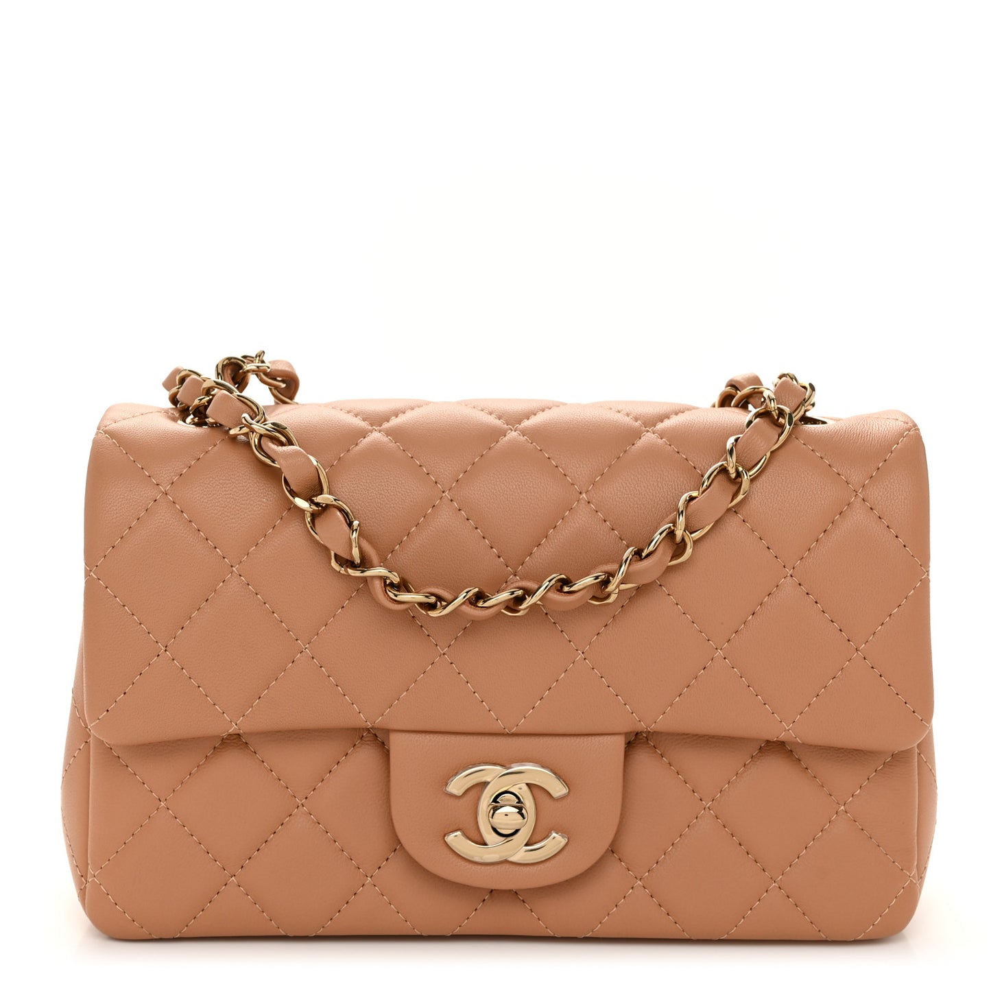 Lambskin Quilted Mini Rectangular Flap Dark Beige