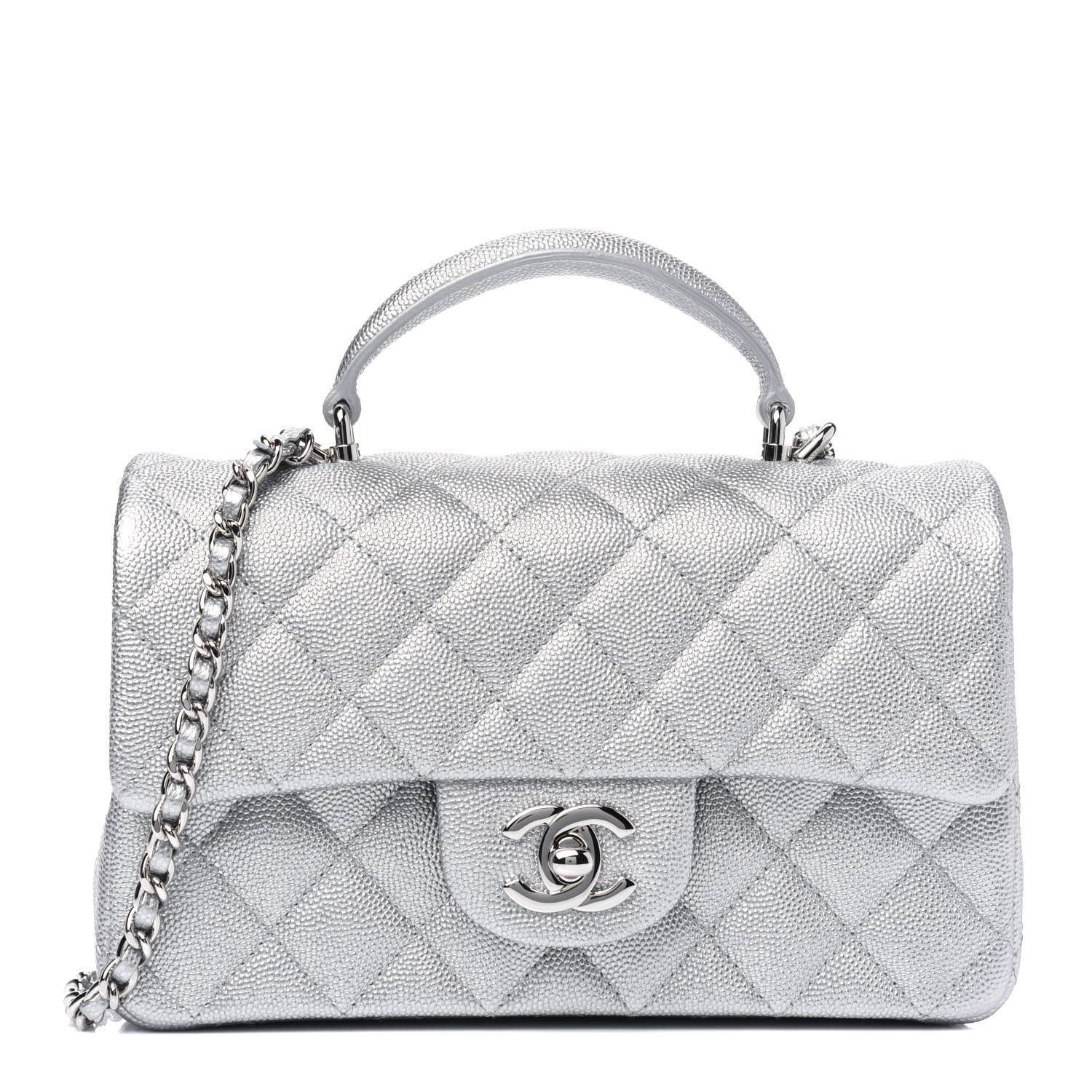 Chanel Metallic Caviar Quilted Mini Top Handle Rectangular Flap Silver 1 of 12