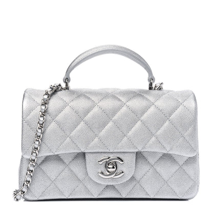 Chanel Metallic Caviar Quilted Mini Top Handle Rectangular Flap Silver 1 of 12