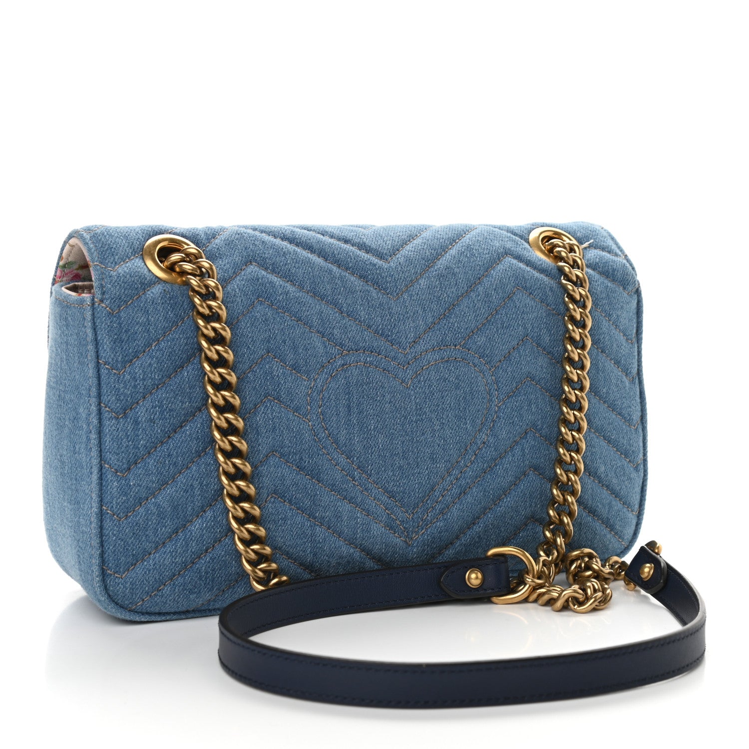Gucci Denim Matelasse Small Pearly GG Marmont Shoulder Bag Blue 2 of 8