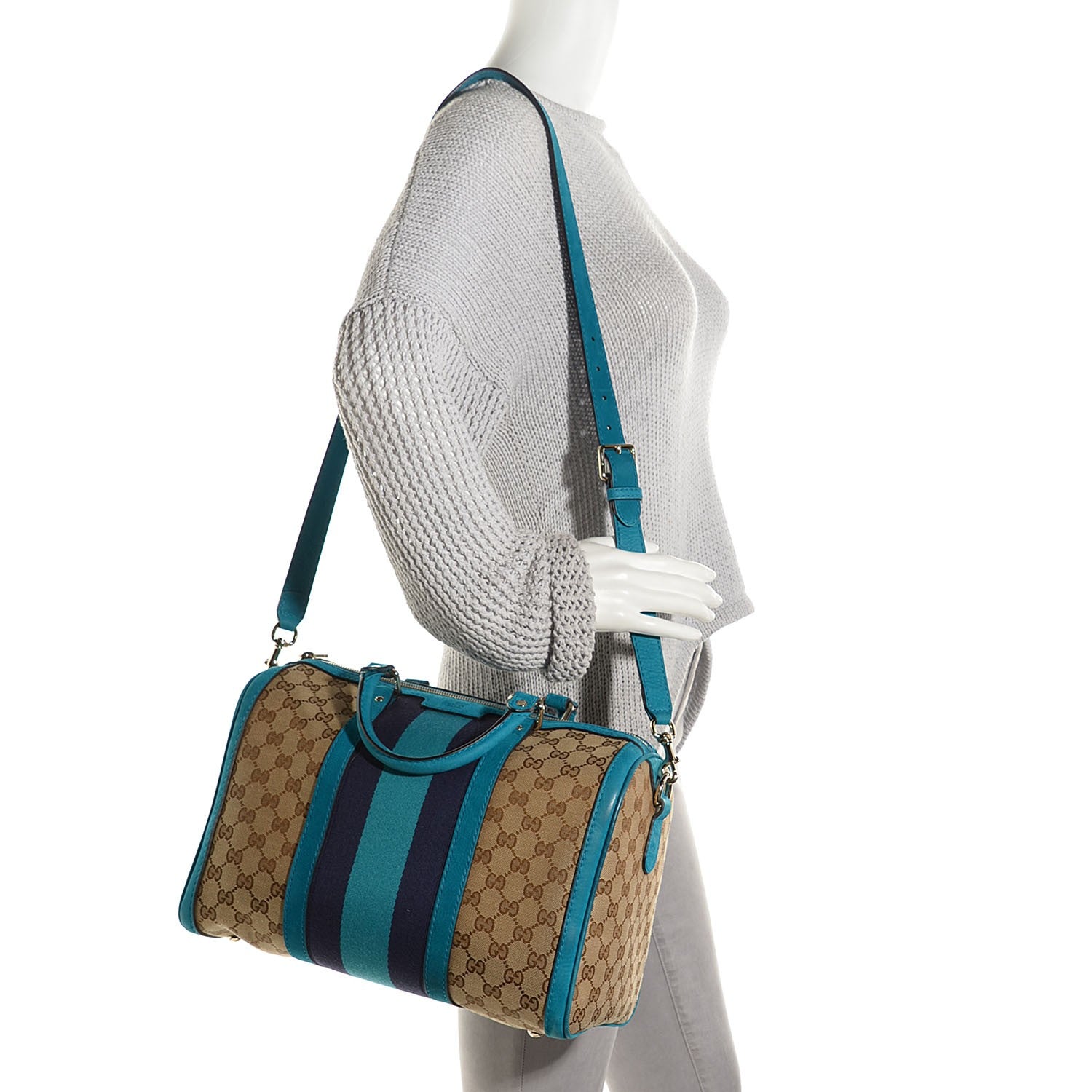 Gucci Monogram Vintage Web Medium Boston Teal 2 of 10