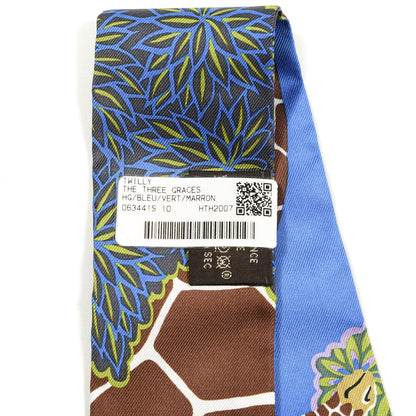 Hermes Silk The Three Graces Twilly Bleu Vert Marron 3 of 3