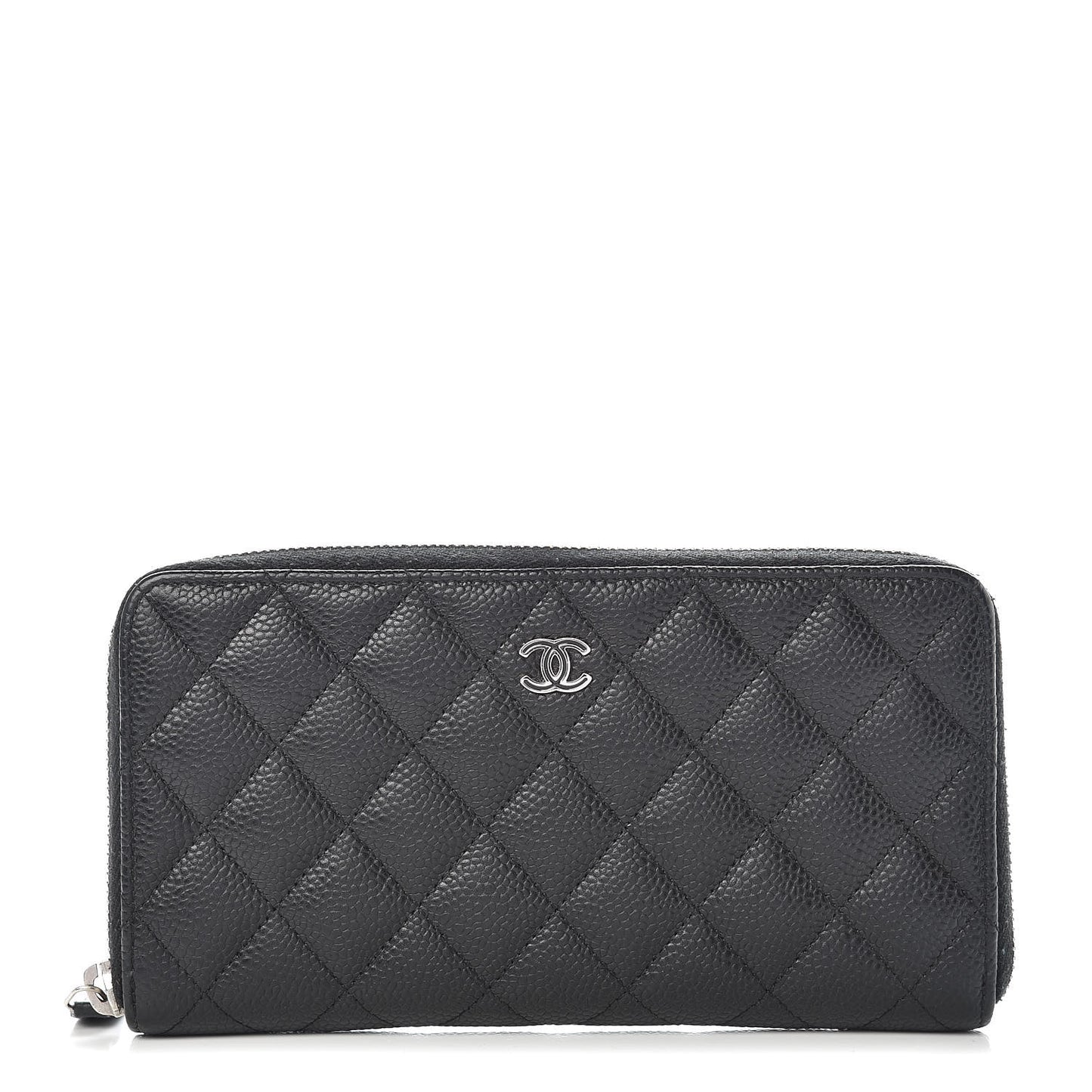 Caviar Quilted Large Gusset Zip Around Wallet Black