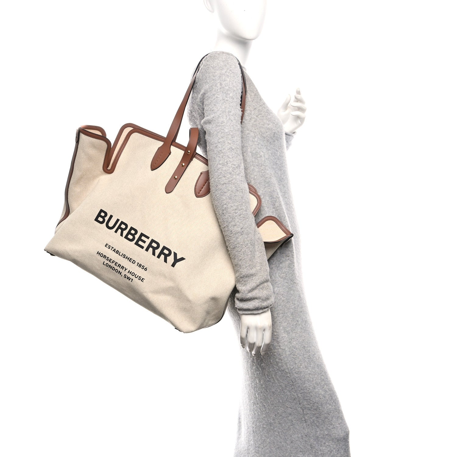 Burberry Cotton Canvas Calfskin Large Soft Belted Tote Bag Natural 2 of 11