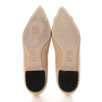 Chanel Lambskin Grosgrain Cap Toe Ballerina Flats 37.5 Beige Black 5 of 7