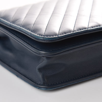 Chanel Glazed Calfskin Quilted Coco Boy Wallet On Chain WOC Blue 12 of 13