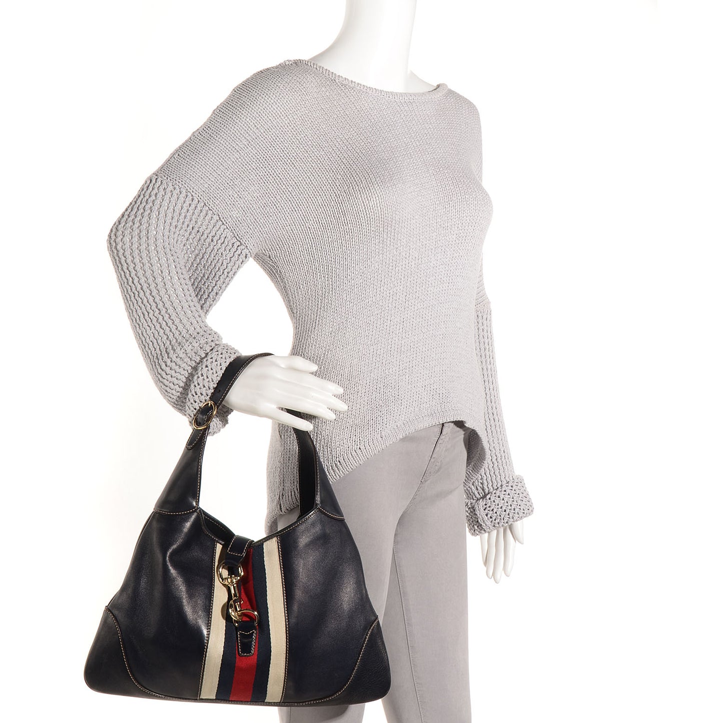 Calfskin Web Medium Jackie O Bouvier Hobo Navy