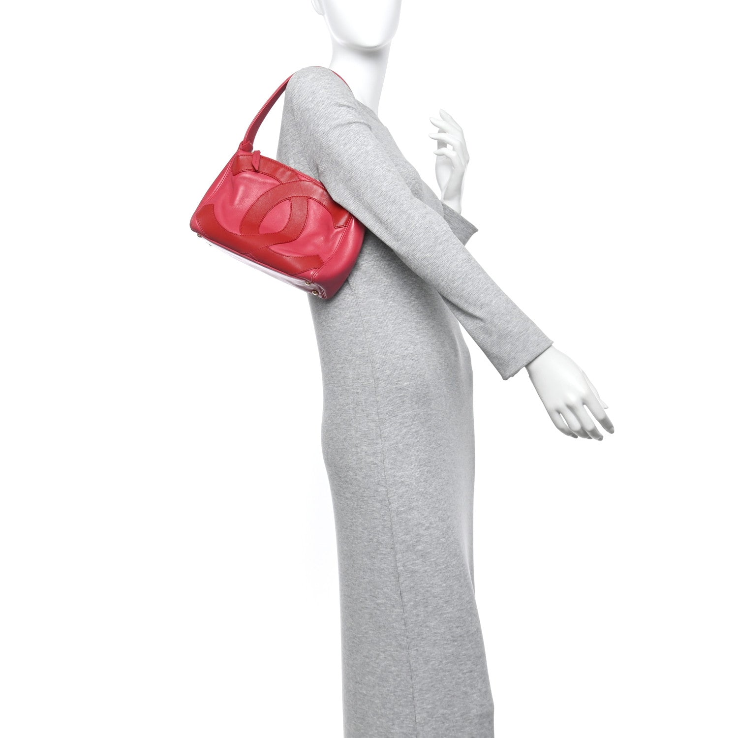 Chanel Calfskin Small CC Stitched Shoulder Bag Pink Red 2 of 16