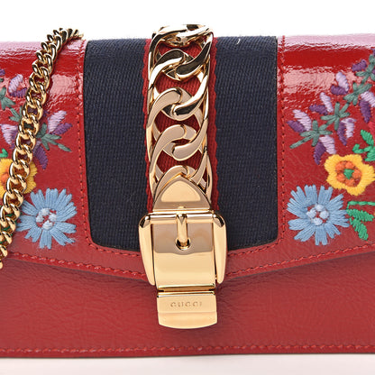 Gucci Patent Embroidered Super Mini Sylvie Chain Shoulder Bag Hibiscus Red 8 of 11