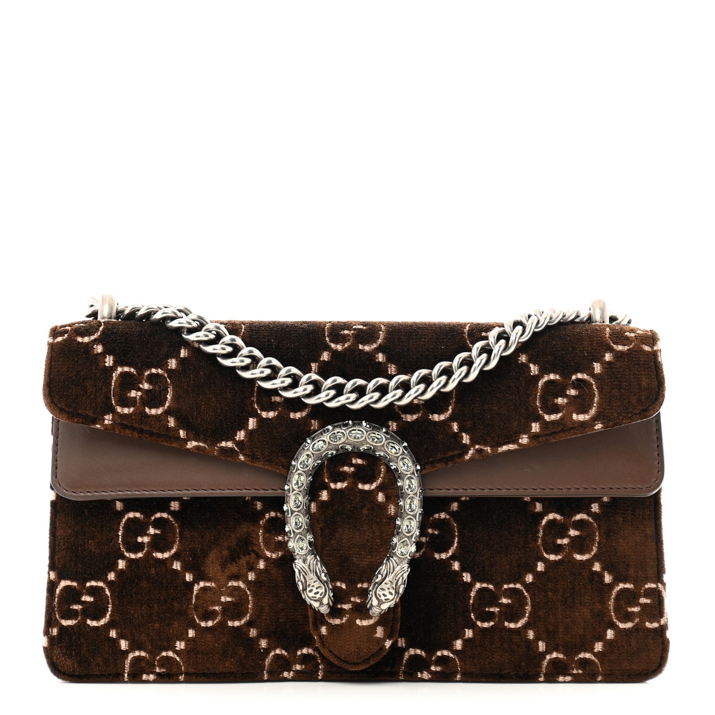 Velvet Moon Calfskin Crystal GG Monogram Small Dionysus Shoulder Bag Brown Vintage Cocoa Black Diamond