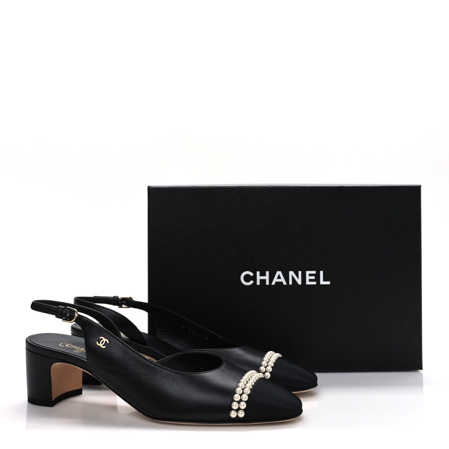 Chanel Lambskin Grosgrain Pearl Cap Toe CC Slingback Pumps 40.5 Black 12 of 12