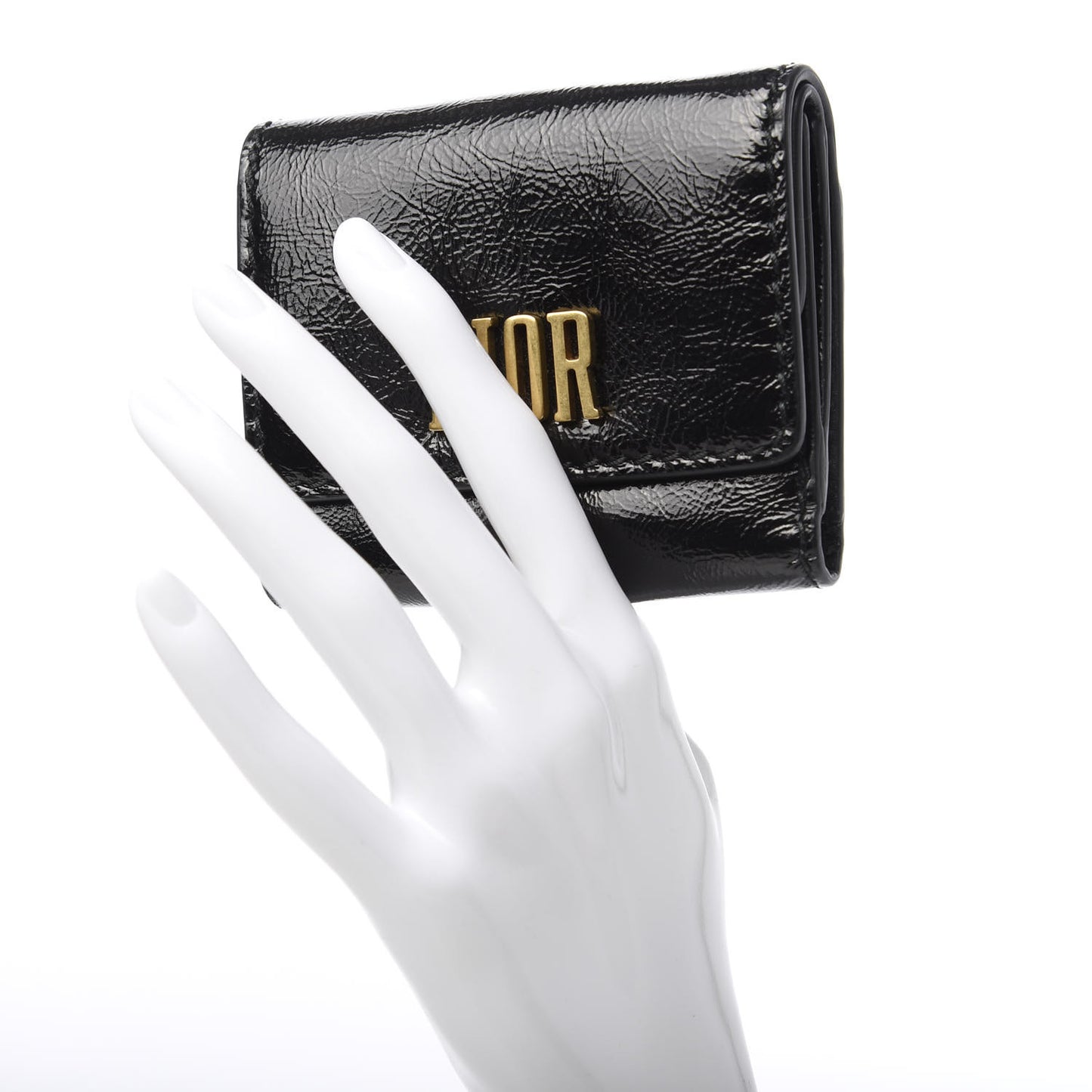 Textured Patent Calfskin Medium D-Fence Wallet Black