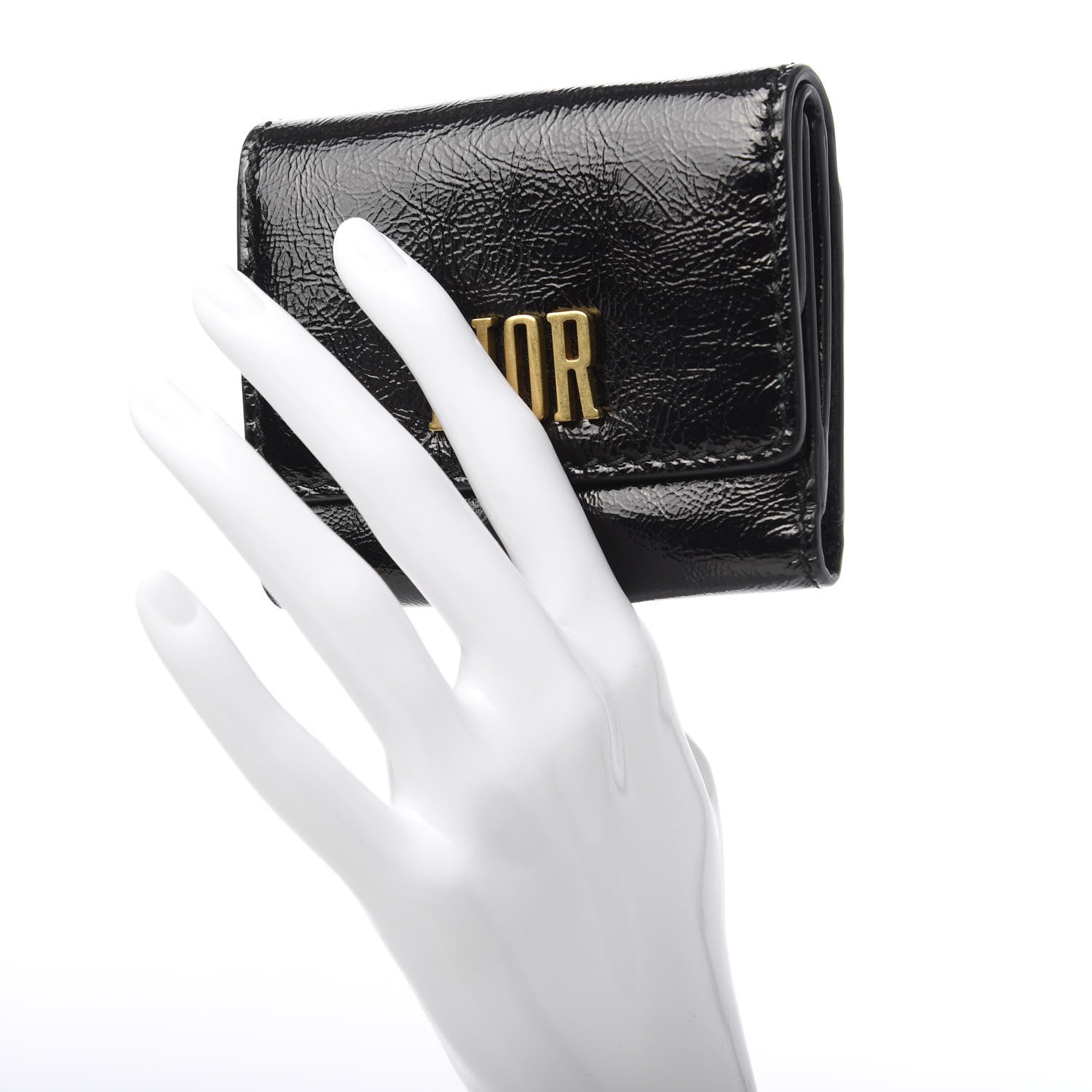 Christian Dior Textured Patent Calfskin Medium D-Fence Wallet Black 2 of 7