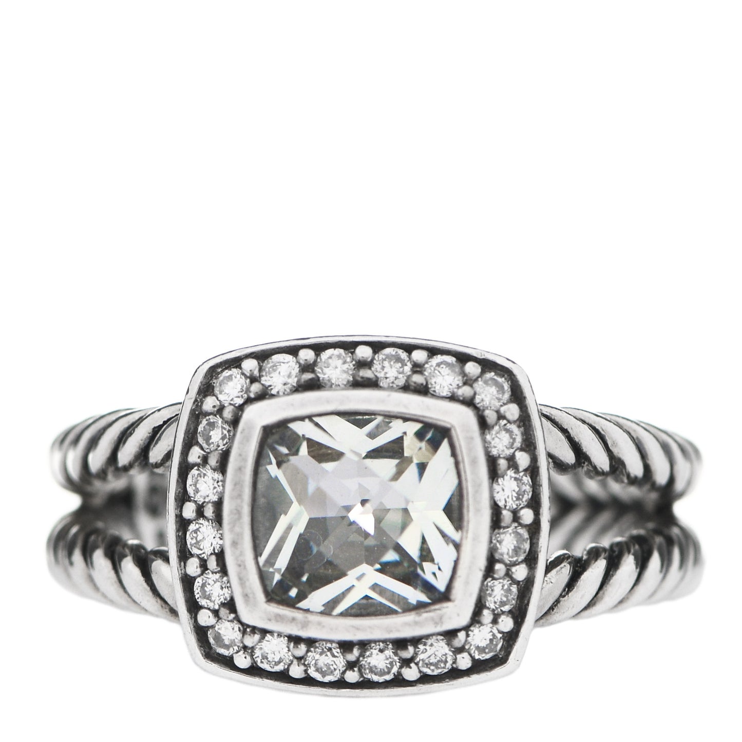 Sterling Silver Diamond Prasiolite 7mm Petite Albion Ring 52 6