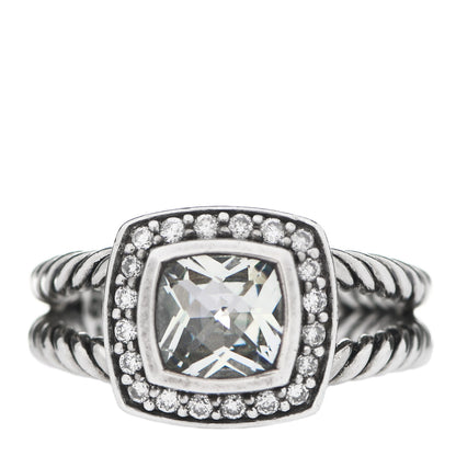 David Yurman Sterling Silver Diamond Prasiolite 7mm Petite Albion Ring 52 6 1 of 4