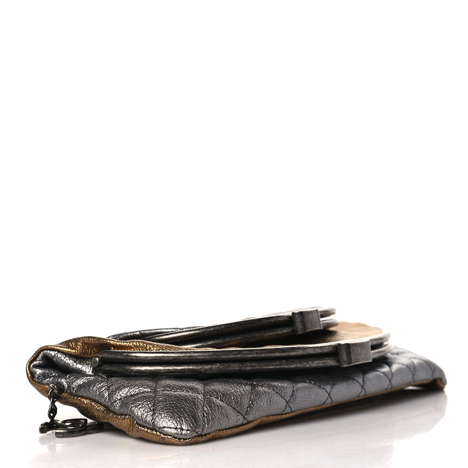 Chanel Metallic Goatskin Quilted Frame Clasp Flap Clutch Silver Gold 4 of 9