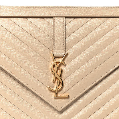 Saint Laurent Grain De Poudre Matelasse Chevron Large Monogram Satchel Nude Powder 9 of 11